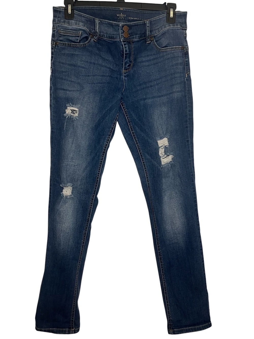 Soho Women's Skinny Jeans - Dark Blue Distressed
